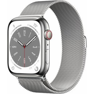 Okosóra Apple Watch Series 8 45mm Cellular - ezüst rozsdamentes acél tok, ezüst milánói szíj