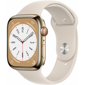 Okosóra Apple Watch Series 8 45mm Cellular - arany rozsdamentes acél tok, csillagfény sport szíj