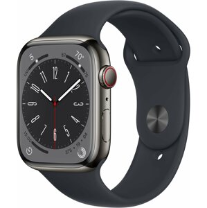 Okosóra Apple Watch Series 8 45mm Cellular - grafit rozsdamentes acél tok, éjfekete sport szíj