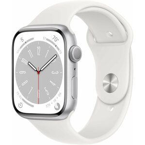 Okosóra Apple Watch Series 8 45mm - ezüst alumínium tok, fehér sport szíj