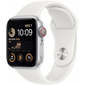 Okosóra Apple Watch SE (2022) 40mm Cellular - ezüst alumínium tok, fehér sport szíj