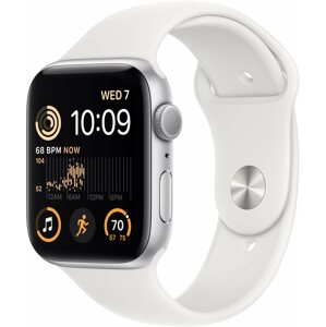 Okosóra Apple Watch SE (2022) 44mm - ezüst alumínium tok, fehér sport szíj