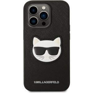 Telefon tok Karl Lagerfeld PU Saffiano Choupette Head hátlap iPhone 14 Pro fekete színűre
