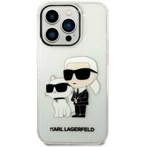 Telefon tok Karl Lagerfeld IML Glitter Karl and Choupette NFT hátlap iPhone 14 Pro Max készülékhez Transparent