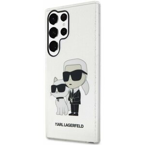 Telefon tok Karl Lagerfeld IML Glitter Karl and Choupette NFT Samsung Galaxy S23 Ultra átlátszó hátlap tok