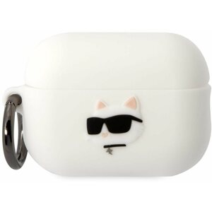 Fülhallgató tok Karl Lagerfeld 3D Logo NFT Choupette Head Airpods Pro 2 fehér szilikon tok