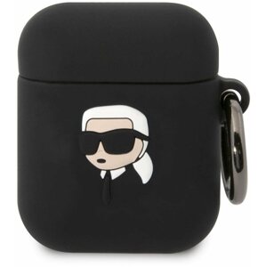 Fülhallgató tok Karl Lagerfeld 3D Logo NFT Karl Head Airpods 1/2 fekete szilikon tok