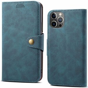 Mobiltelefon tok Lenuo Leather flipes tok iPhone 14 Pro Max készülékhez, kék