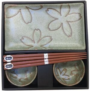 Étkészlet Made In Japan Sushi set virág motívummal világoszöld 6 db
