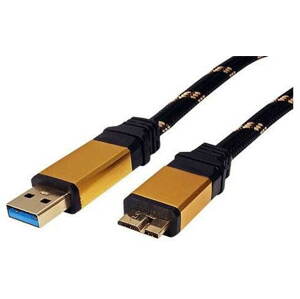 Adatkábel ROLINE Gold USB 3.0 SuperSpeed USB 3.0 A(M) to micro USB 3.0 B(M), 0,8m, fekete - arany