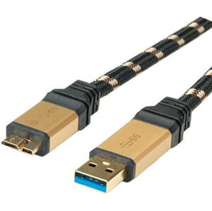 Adatkábel ROLINE Gold USB 3.0 SuperSpeed USB 3.0 A(M) to micro USB 3.0 B(M), 1,8m, fekete - arany