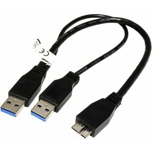 Adatkábel OEM USB SuperSpeed 5Gbps 2x USB 3.0 A(M) to microUSB 3.0 B(M) - 0,3m, fekete, Y kábel