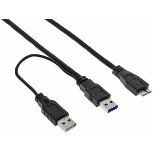 Adatkábel OEM USB SuperSpeed 5Gbps 2x USB 3.0 A(M) to microUSB 3.0 B(M)- 1,5m, fekete, Y kábel