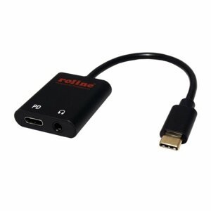 Átalakító Roline Adapter USB C(M) - 4 pólusú jack 3,5mm audio + USB C(F) (PD), 0,13 m