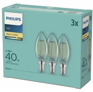 LED izzó Philips LED classic 4,3-40W, E14 2700K, 3 db