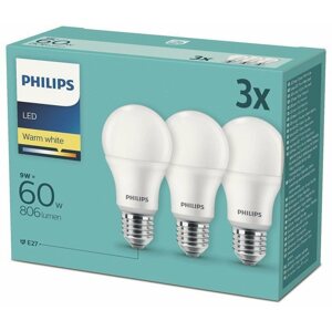 LED izzó Philips LED 9-60W, E27 2700K, 3 db