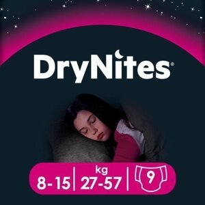 Eldobható pelenka HUGGIES Dry Nites Large 8–15 years Girls (9 db)