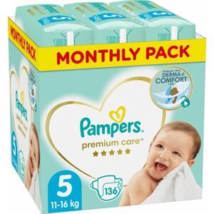 Eldobható pelenka PAMPERS Premium Care 5-ös méret Junior (136 db) - havi csomag