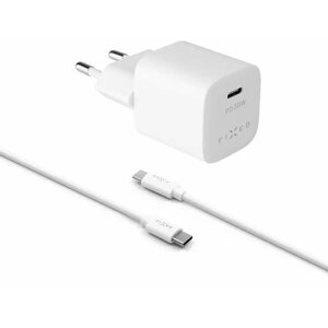 Töltő adapter FIXED PD Rapid Charge Mini USB-C + USB-C to USB-C kábel - PD, 30W, fehér