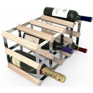 Bortartó állvány RTA bortartó állvány 12 borosüvegnek, natúr fenyőfa - horganyzott acél / lapra szerelve