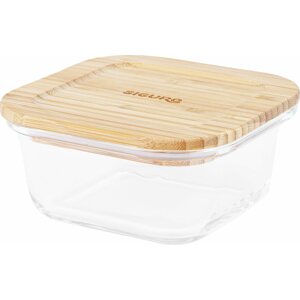 Tárolóedény Siguro Glass Seal Bamboo élelmiszertároló edény 0,5 l, 6,5 x 13,5 x 13,5 cm
