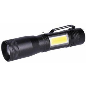 Zseblámpa Solight LED fémlámpa 3W + COB, 150 + 60lm, AA, fekete