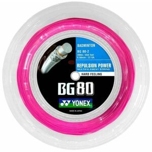 Tollasütő húr Yonex BG 80, 0,68 mm, 200 m, neon rózsaszín