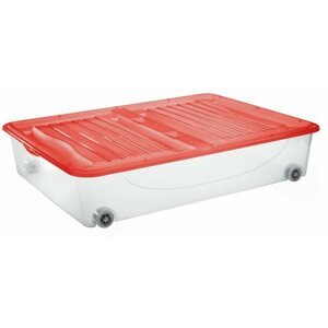 Tároló doboz Tontarelli DODO STOCK-BOX fedéllel és kerekekkel, 56,4L, átlátszó/piros