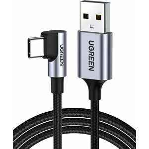 Adatkábel UGREEN USB-A Male to USB-C Male 3.0 3A 90-Degree Angled Cable 1m Black