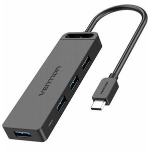 USB Hub Vention Type-C to 4-Port USB 3.0 Hub with Power Supply Black 0.5M ABS Type