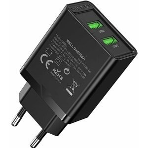 Töltő adapter Vention 2-Port USB (A+A) Wall Charger 18W Black