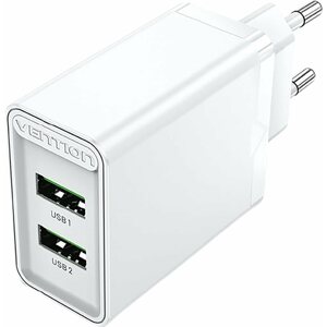 Töltő adapter Vention 2-Port USB (A+A) Wall Charger (18W) White