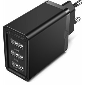 Töltő adapter Vention 3-port USB Wall Charger (12W / 12W / 12W) Black