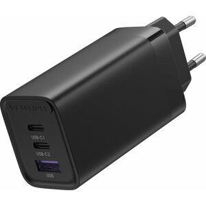 Töltő adapter Vention 3-port GaN Charger (65W USB-C / 30W USB-C / 30W USB) Black