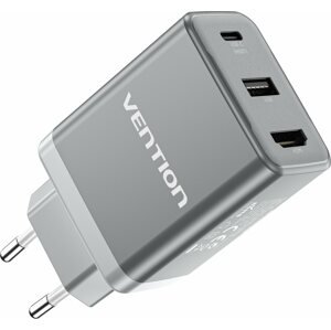 Töltő adapter Vention USB-C + USB-A + HDMI GaN Laptop + Nintendo Switch Dock (60W / 5W / 4K@60Hz) Gray