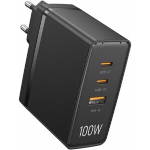 Töltő adapter Vention Ultra 3-Port USB (C+C+A) GaN Charger (100W/100W/30W) Black